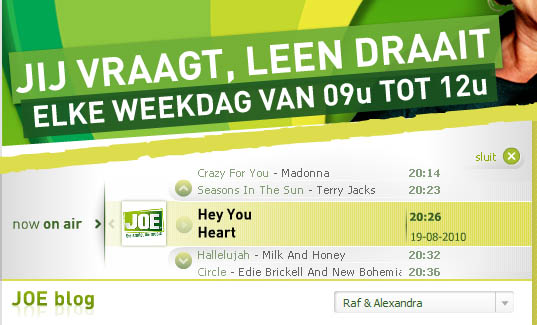 Hey You was played on Belgian Joe FM